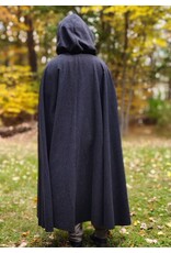 Cloakmakers.com 6187-Washable Black & Grey Plaid Wool Cloak w/ Black Velvet Hood Lining & Triple Medallion Clasp