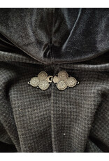 Cloakmakers.com 6187-Washable Black & Grey Plaid Wool Cloak w/ Black Velvet Hood Lining & Triple Medallion Clasp