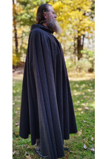 Cloakmakers.com 6187-Washable Black & Grey Plaid Wool Cloak w/ Black Velvet Hood Lining & Triple Medallion Clasp