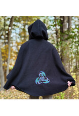 Cloakmakers.com 6189-Washable Black Wool Cloak w/ Violet Velvet Hood Lining & Blue & Green Triquetra Dragon Embroidery