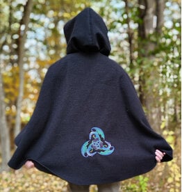 Cloakmakers.com 6189-Washable Black Wool Cloak w/ Violet Velvet Hood Lining & Blue & Green Triquetra Dragon Embroidery