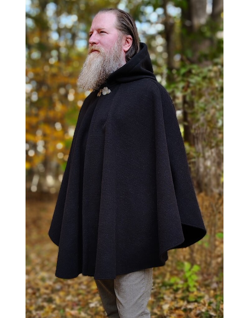 Cloakmakers.com 6189-Washable Black Wool Cloak w/ Violet Velvet Hood Lining & Blue & Green Triquetra Dragon Embroidery