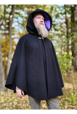 Cloakmakers.com 6189-Washable Black Wool Cloak w/ Violet Velvet Hood Lining & Blue & Green Triquetra Dragon Embroidery