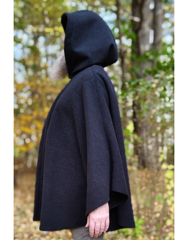 Cloakmakers.com 6189-Washable Black Wool Cloak w/ Violet Velvet Hood Lining & Blue & Green Triquetra Dragon Embroidery