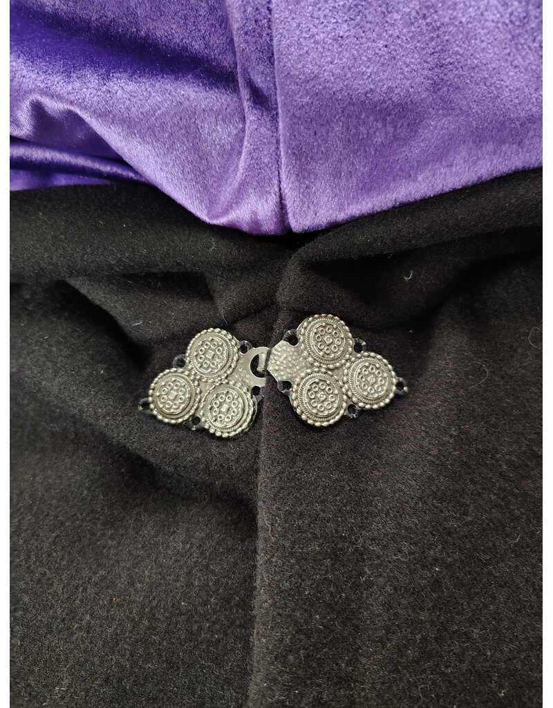 Cloakmakers.com 6189-Washable Black Wool Cloak w/ Violet Velvet Hood Lining & Blue & Green Triquetra Dragon Embroidery