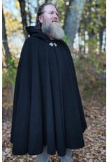 Cloakmakers.com 6190-Washable Short Black Wool Cloak w/ Black Velvet Hood Lining & Triple Medallion Clasp