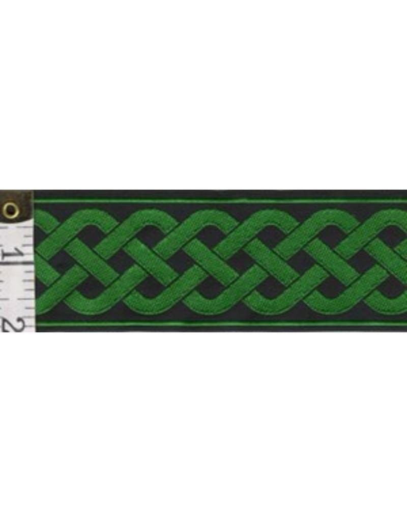 Cloakmakers.com 3 Strand Celtic Braid Trim, Green on Black - Wide