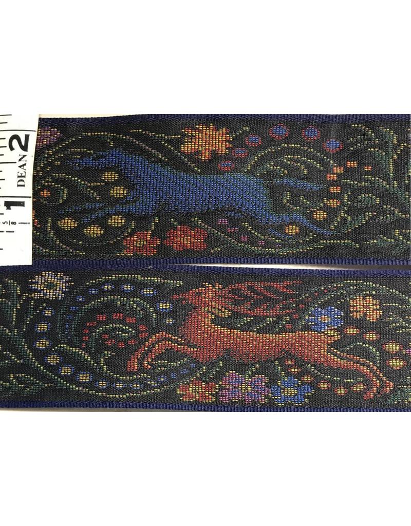 Cloakmakers.com Tapestry Hunt Trim Black with Red Stag and Blue Horse