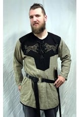 Cloak and Dagger Creations J585 - Brown Linen Viking Tunic with Wolf Embroidery - XXXL