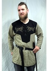 Cloakmakers.com J585 - Brown Linen Viking Tunic with Wolf Embroidery - XXXL