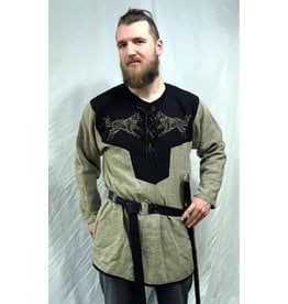 Cloakmakers.com J585 - Brown Linen Viking Tunic with Wolf Embroidery - XXXL