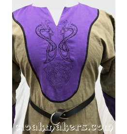 Cloakmakers.com J101 - Grey Linen Viking Tunic with Serpentine Wyvern Embroidery and Purple Details - XXXL