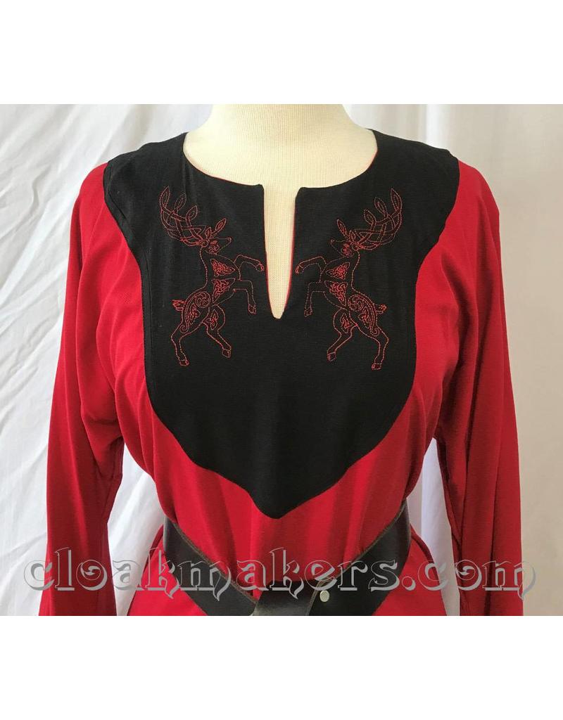 Cloak and Dagger Creations G999 - Red Ray Gonown with Pockets, Celtic Dog Trim and Stag Embroidery