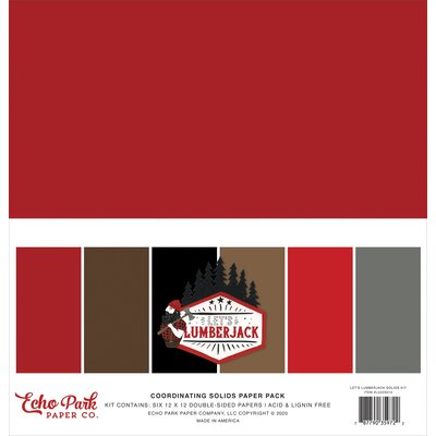 Echo Park Paper Double-Sided Solid Cardstock 12X12 6/Pkg-Let's Lumberjack, 6 Colors Echo Park Paper Double-Sided Solid Cardstock 12X12 6/Pkg-Let's Lumberjack, 6 Colors