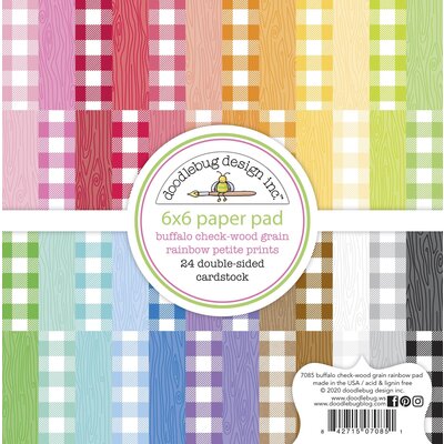Doodlebug Petite Prints Double-Sided Paper Pad 6X6 24/Pkg-Buffalo Check-Wood Grain Rainbow Doodlebug Petite Prints Double-Sided Paper Pad 6X6 24/Pkg-Buffalo Check-Wood Grain Rainbow