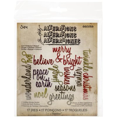 Tim Holtz - Sizzix Thinlits Dies (script holiday words) Tim Holtz - Sizzix Thinlits Dies (script holiday words)