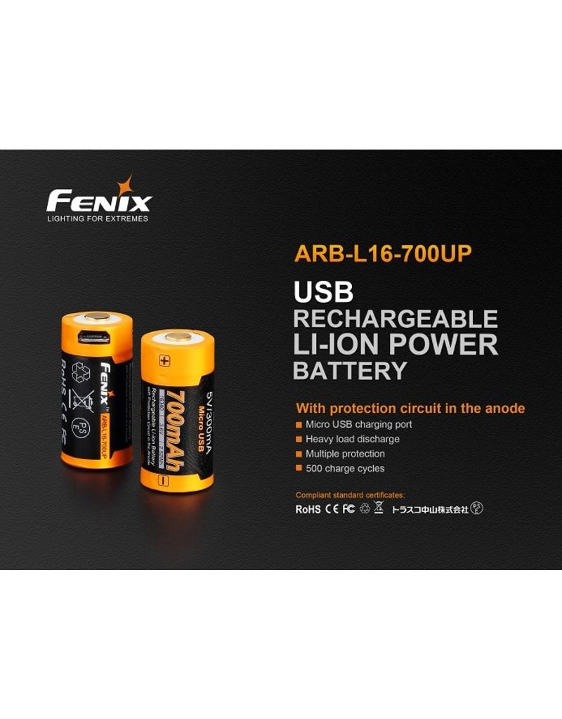 FENIX Rechargeable Battery Style CR123 16340 ARB-L16 700UP Fenix