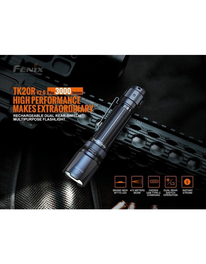 FENIX Tactical flashlight 3000 Lumens rechargeable Tactical Fenix TK20R-V2.0