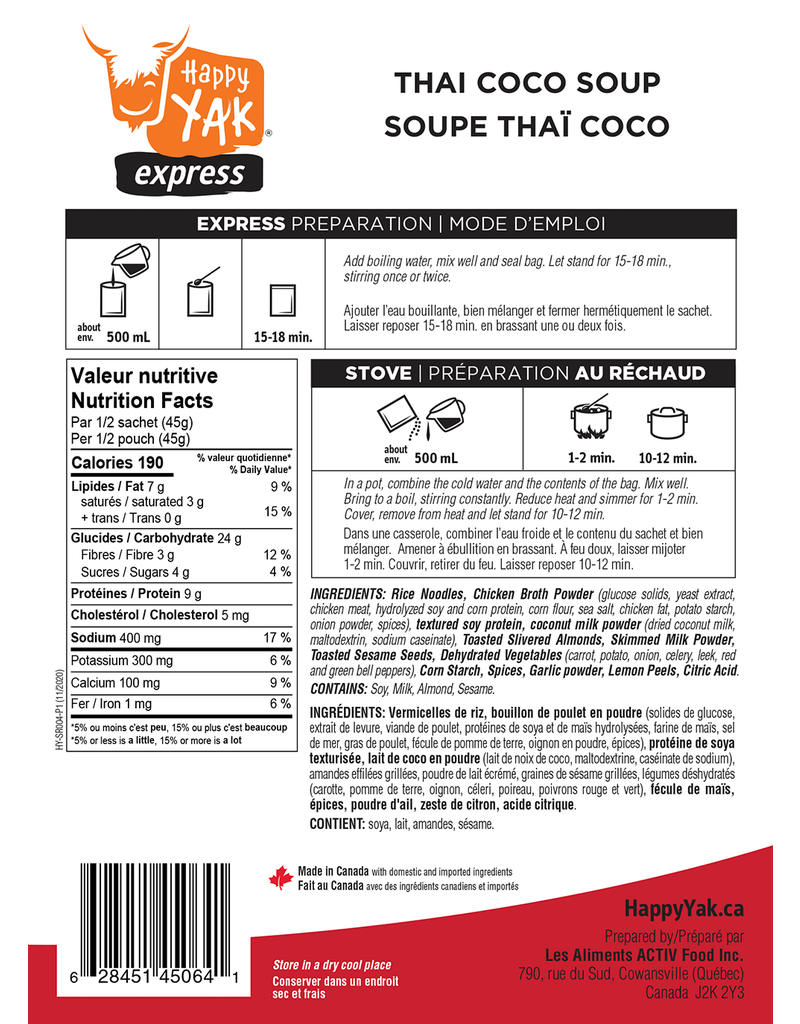 HAPPY YAK Military Surplus Meal Ration Thai Coconut Soup Happy Yak