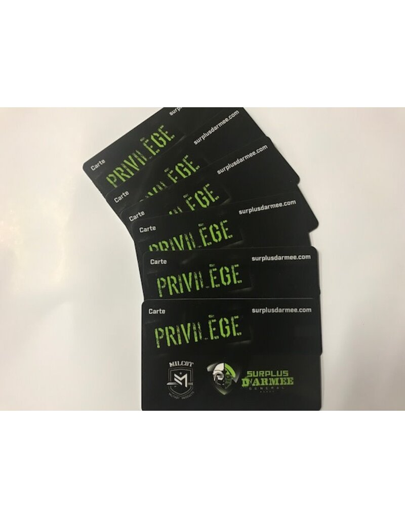 MILCOT MILITARY Privilege Gift Card Army Surplus General Military Quebec