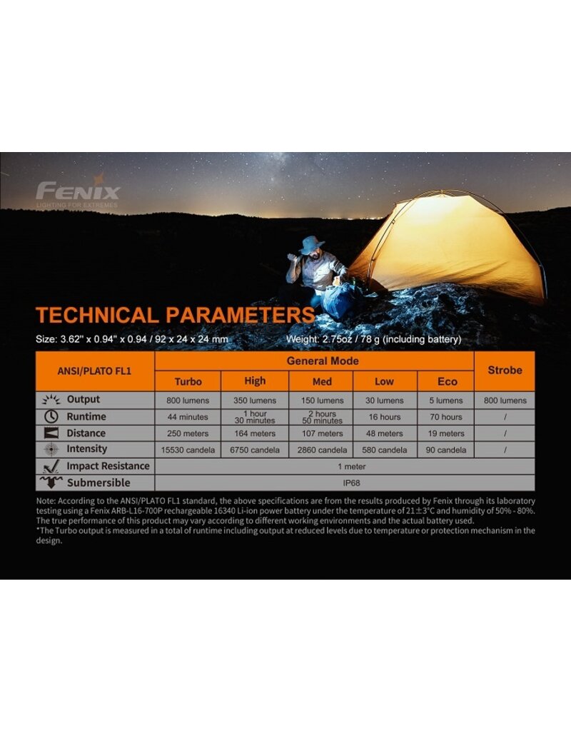 FENIX Lampe de Poche Tactique 800 Lumens PD25-R Fenix