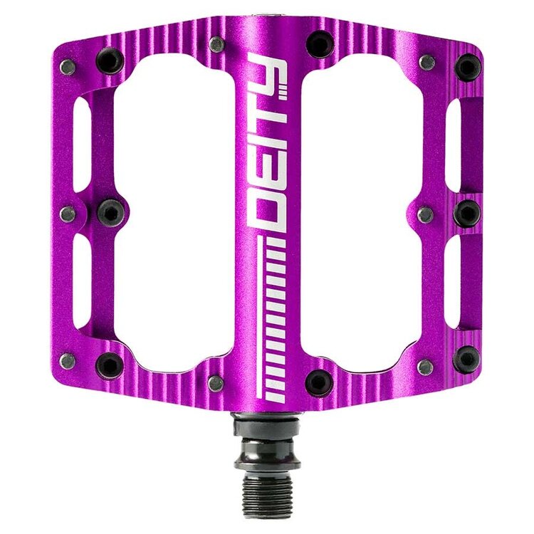 Deity Platform pedals, Black Kat, aluminum body, Cr-Mo axle, 9/16'', Purple.