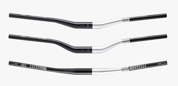 Bike Yoke Mountain handlebar, Barmate Aluminum, 50mm x 35mm clamp x 800mm width, Silver/Black