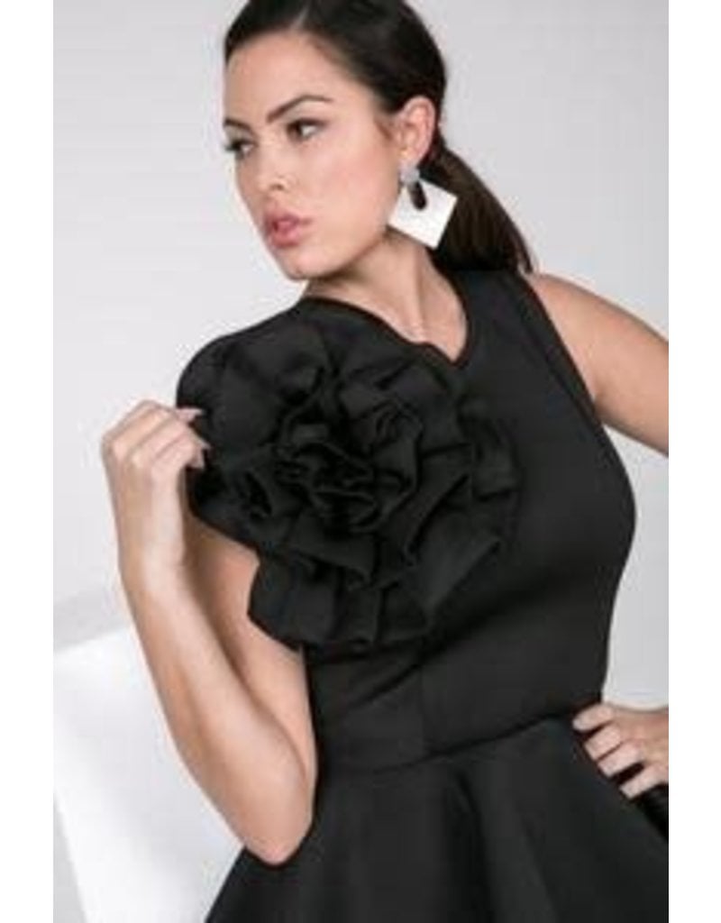 dress with big flower on shoulder