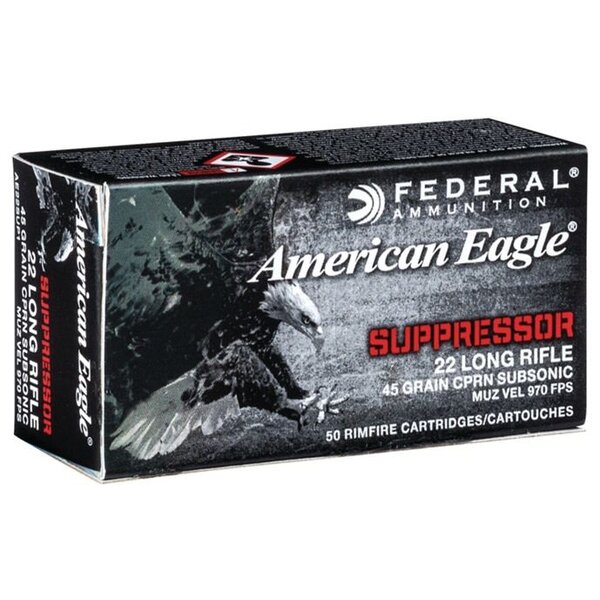 Federal American Eagle 22 LR 45gr CPRN Subsonic 50rd box (AE22SUP1) — Eagle Firearms