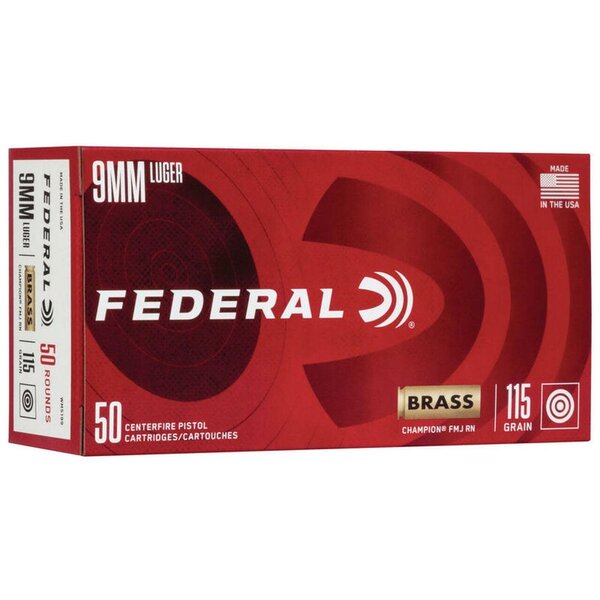 Federal 9mm Luger 115gr FMJ RN, 50rnds — Eagle Firearms