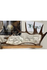 Moose Antler carving - Deer with wolves