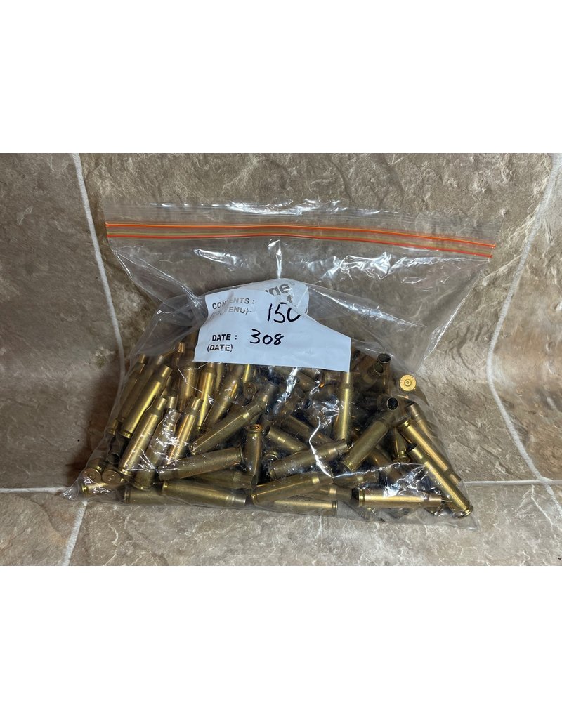 Once Fired 308 unprimed Brass 150 Count