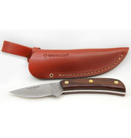 Grohmann Knives Grohmann #104 Mini Skinner Flat Grind w/Wine Xtra Resinwood & Leather Sheath (X104SF)