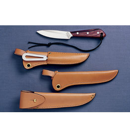 Grohmann Knives Grohmann #3 Army Flat Grind Knife w/Wine Xtra Resinwood Handle & Overlap Leather Sheath (X3SFA)