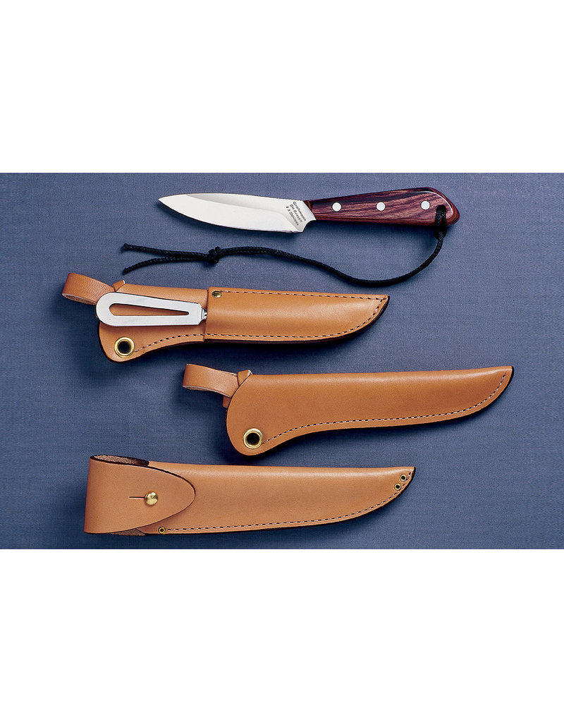 Grohmann Knives Grohmann #3 Army Flat Grind Knife w/Wine Xtra Resinwood Handle & Overlap Leather Sheath (X3SFA)
