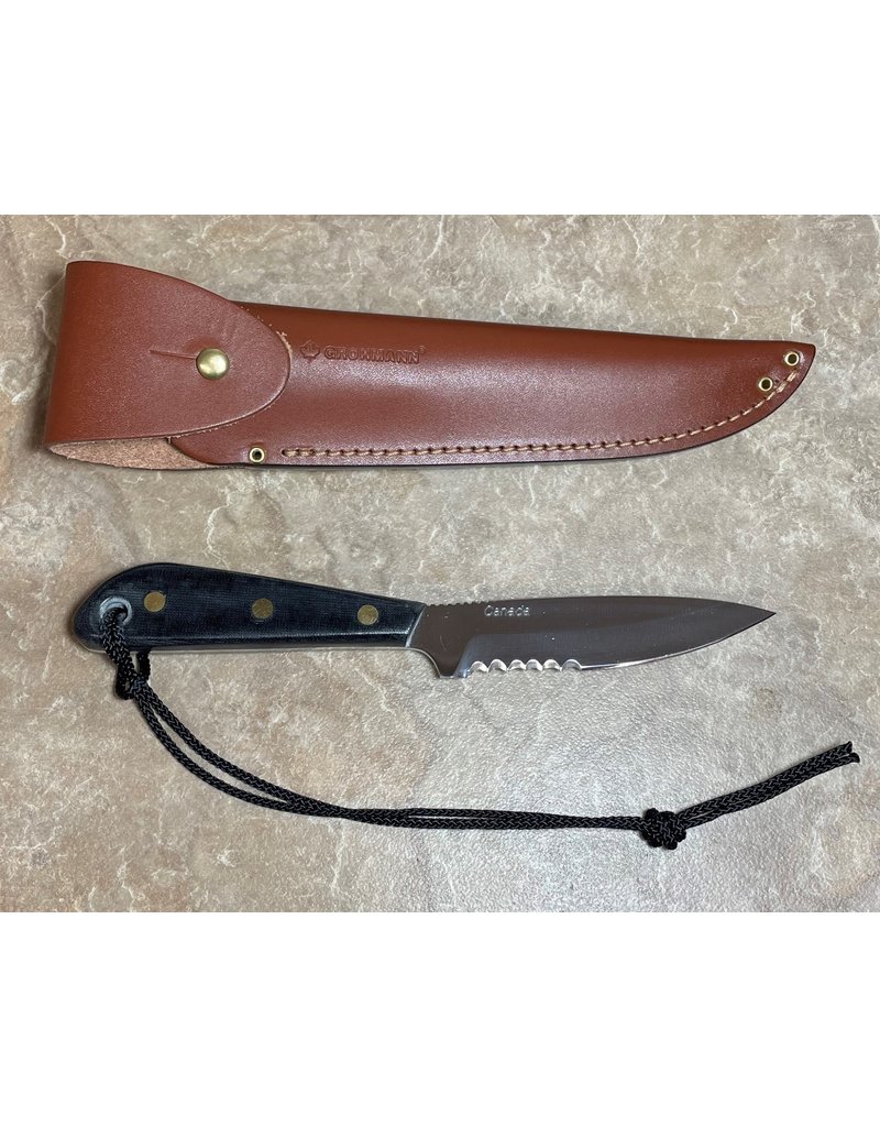 Grohmann Knives Grohmann #3 Army Serrated Knife w/Micarta Handle & Overlap Leather Sheath (M3SWA)