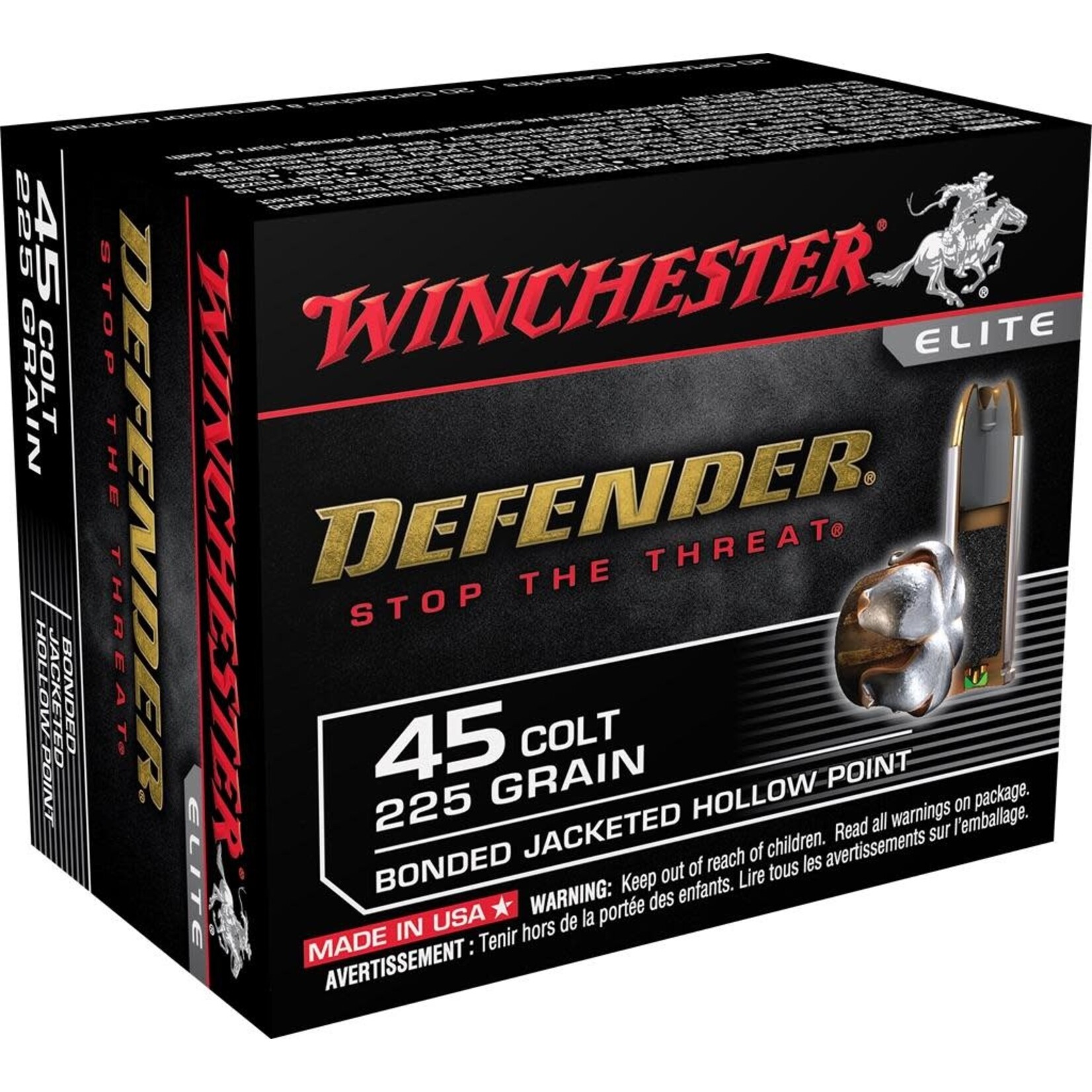 Winchester Winchester Defender 45 Colt 225gr Bonded JHP 20rds (S45CPDB)