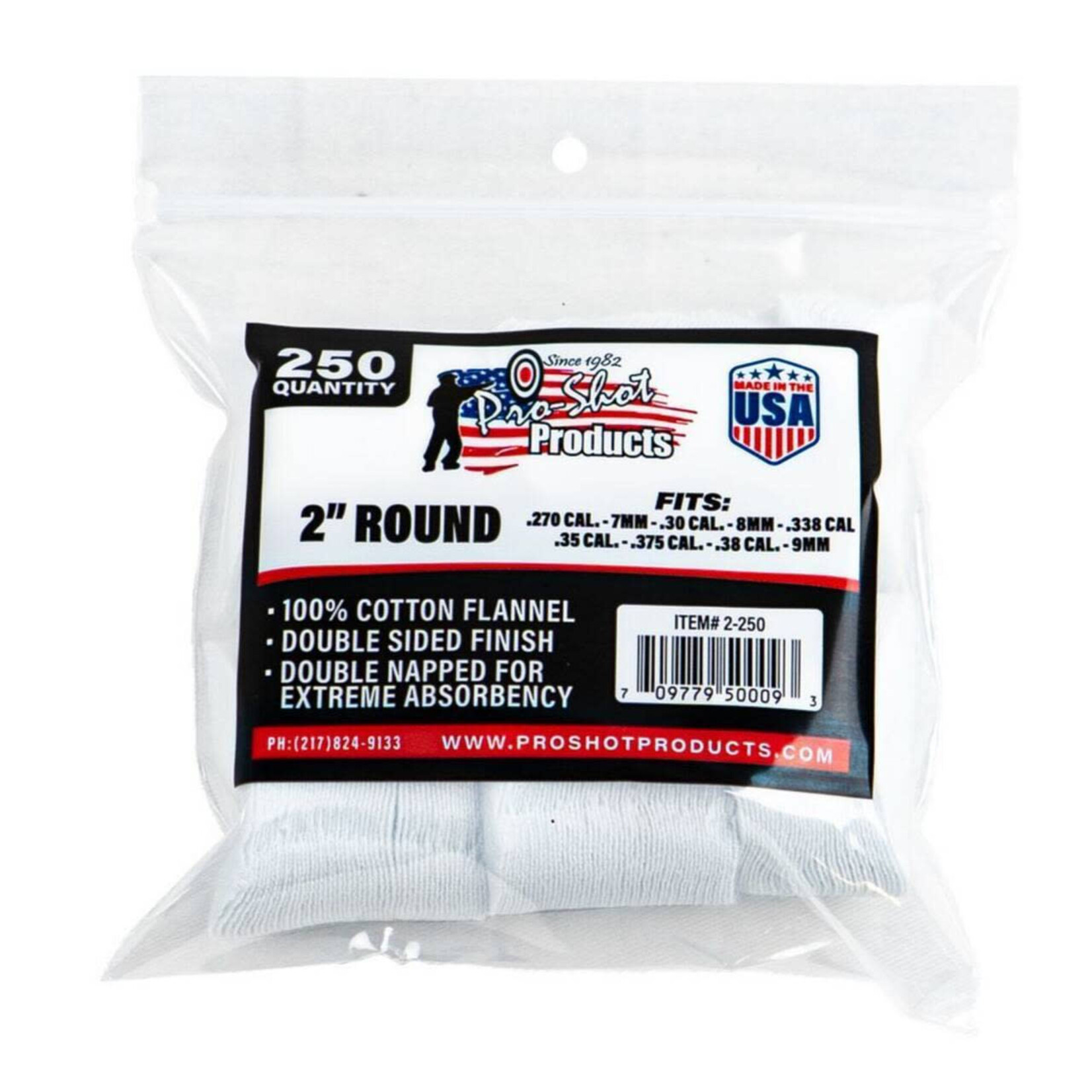 Pro-Shot Pro-Shot Round Cleaning Patches 270-38 Cal, 2" 250ct.