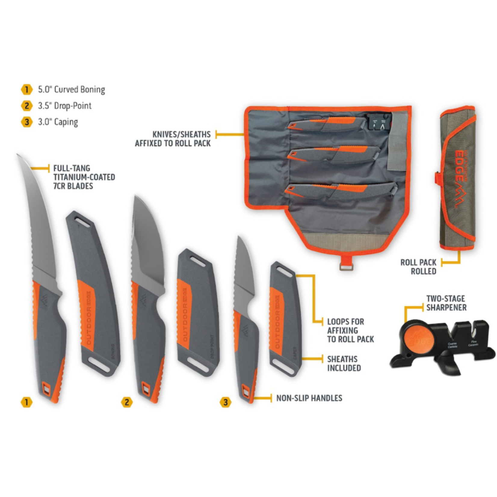 Outdoor Edge Outdoor Edge Vantex 4pc Roll Pack Hunting Knife Kit (VNTX4)