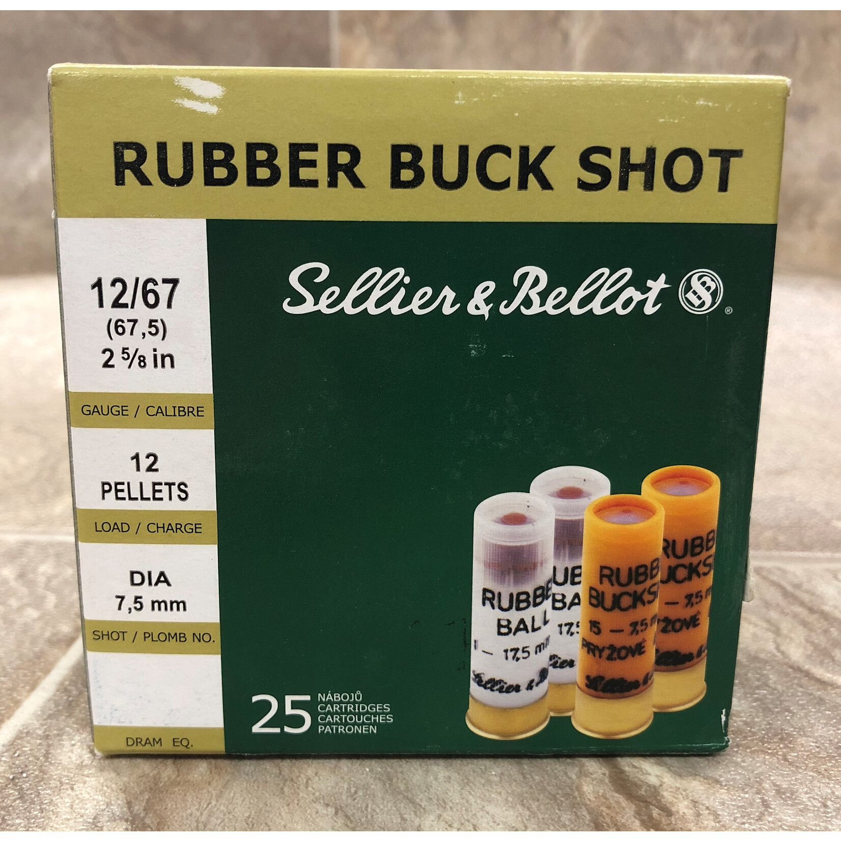 Sellier & Bellot Sellier & Bellot 12ga 2 5/8" 12 pellets 7.5 Dia Rubber Buck 25 pk -12 Balls (V075252)