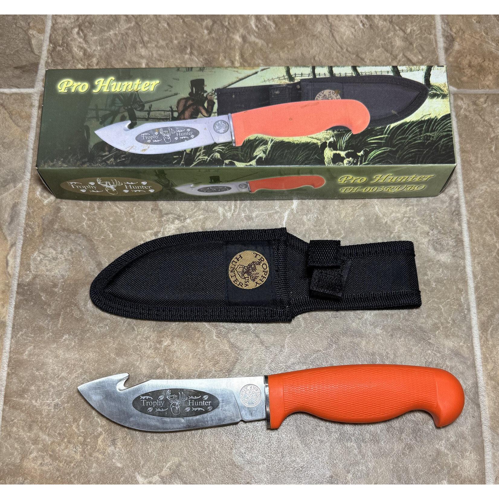 Trophy Hunter Pro Hunter Knife 9.25" OAL Orange Rubber Handle