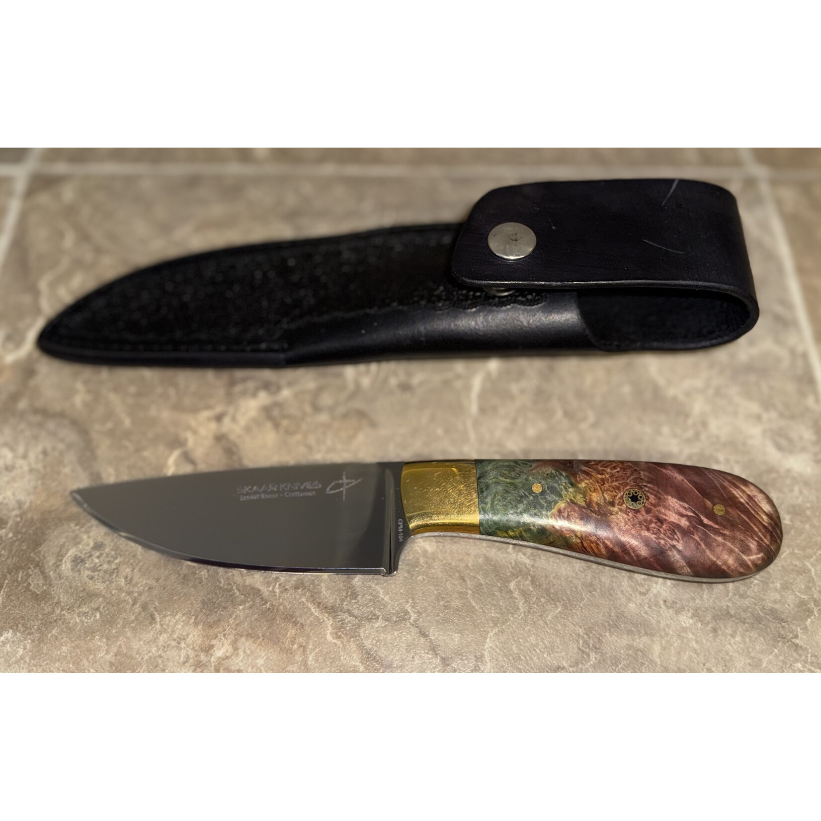 CS Skaar Knives Brown and Green Maple/ Mosaic Brass (25-12-5)
