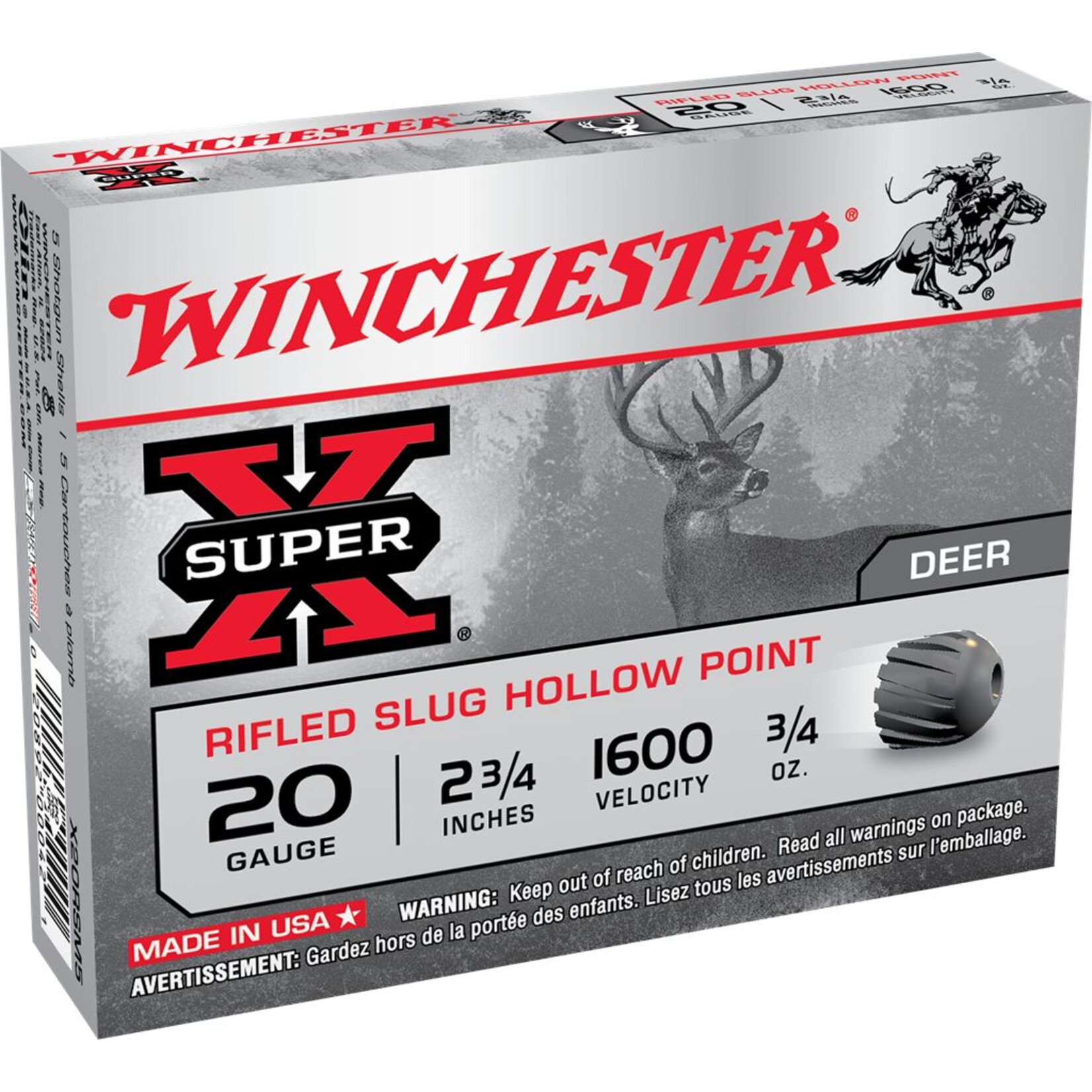 Winchester Winchester 20GA 2.75" 3/4oz Rifled Slug (X20RSM5)