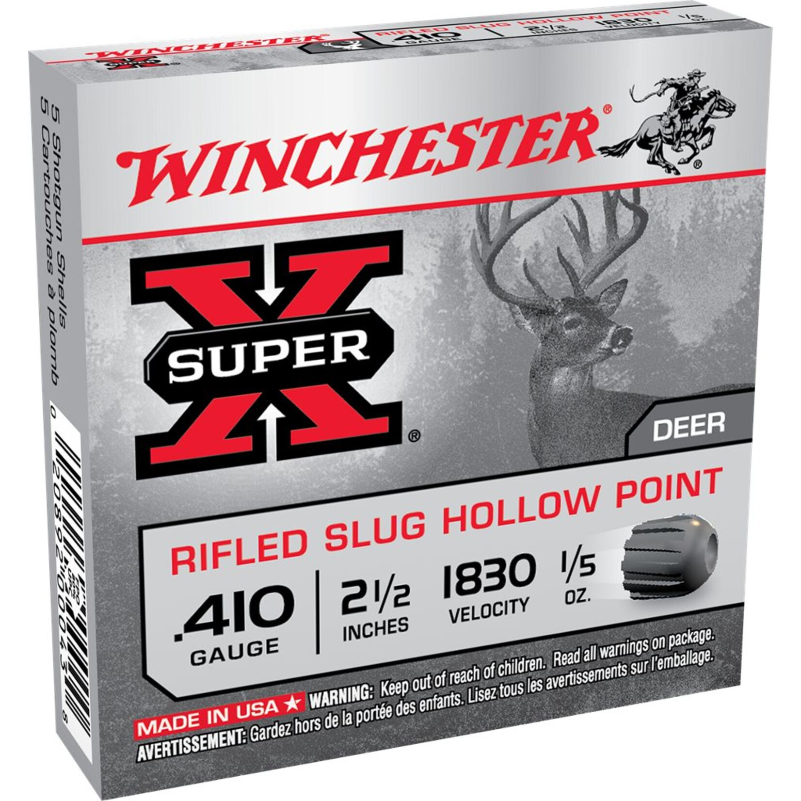 Winchester Winchester 410GA 2 1/2" 1/5oz Rifled HP Slugs 5rd box (X41RS5)
