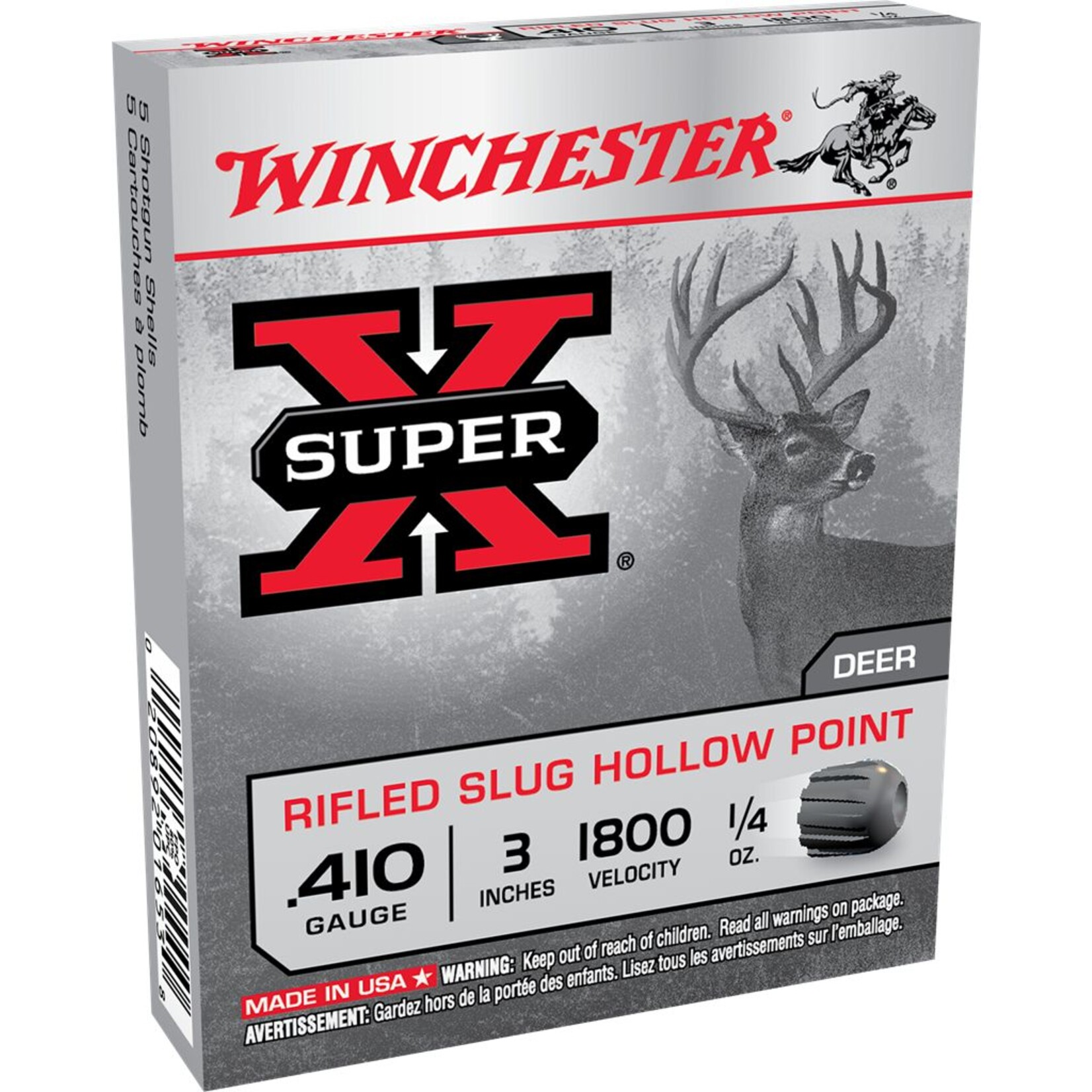 Winchester Winchester Super X 410GA 3" 1/4oz Rifled Slug HP 5rd box (X413RS5)