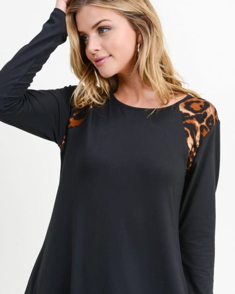 Yelete Leopard Shoulder Panel A-Line Dress