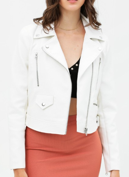Love Tree Cropped Faux Leather Bomber Jacket