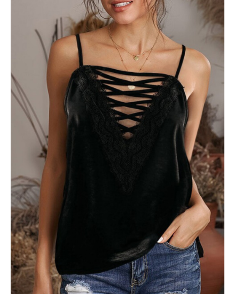 Lily Clothing Cami w/Criss Cross & Lace Detail