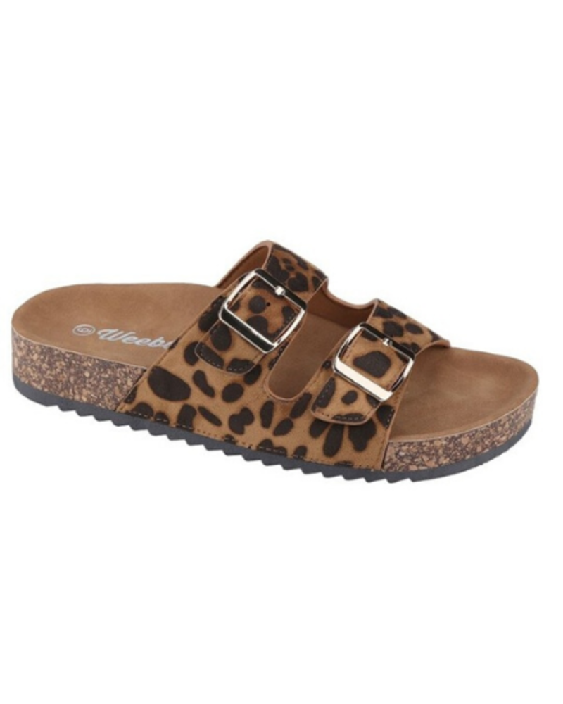 leopard double strap sandals