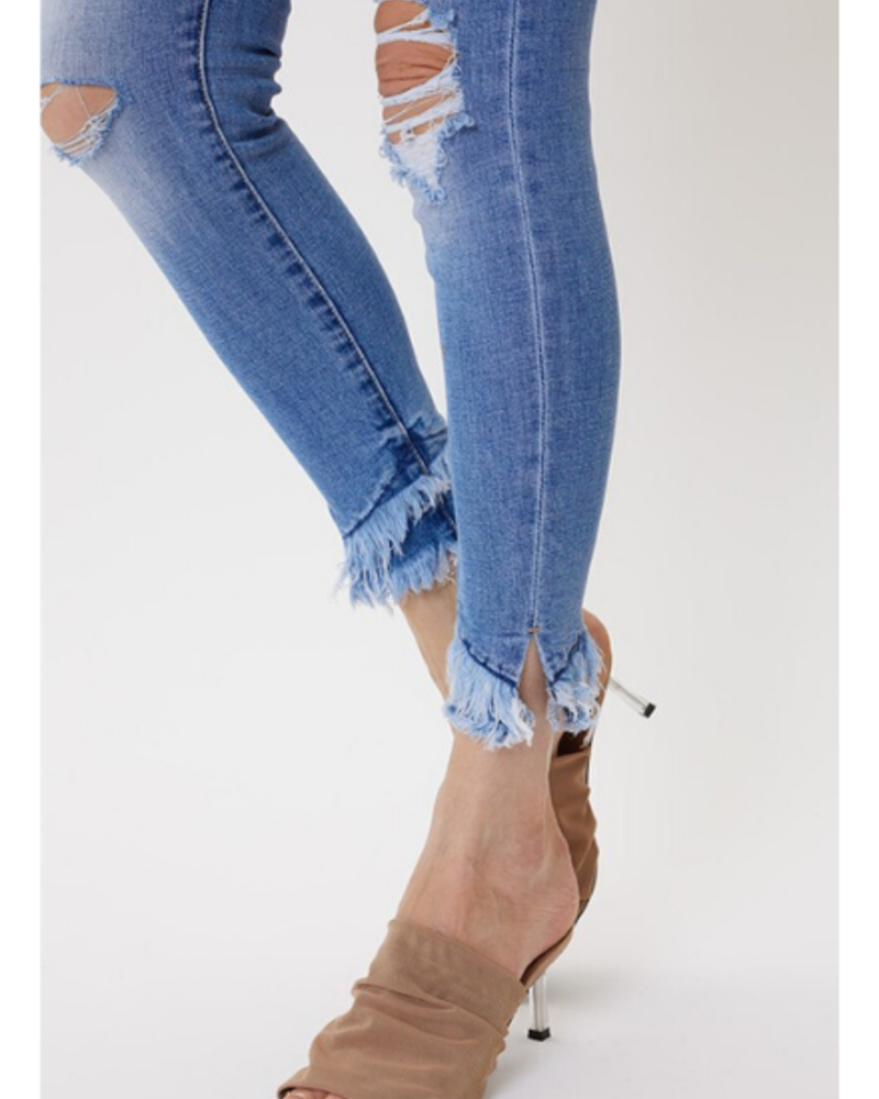 KanCan Mid Rise Ankle Hem Detail Destroyed Skinny Jeans